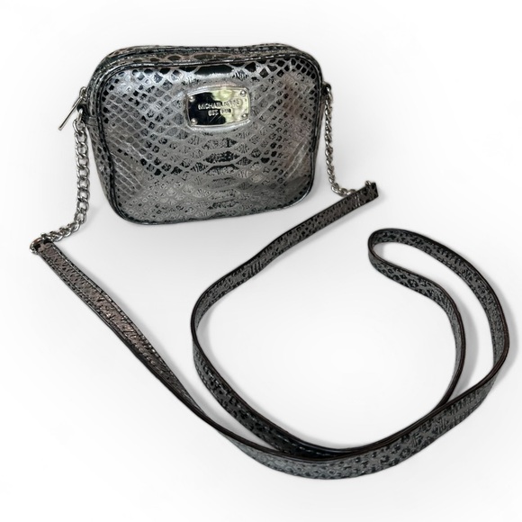 Michael Kors Black Metallic Python Crossbody Mini Bag w/ Bonus Belt Bag - Picture 2 of 16